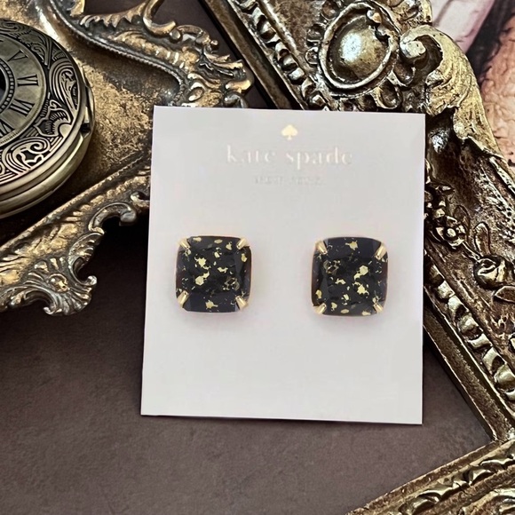 KATE SPADE • Black Gold Glitter Squared Away Earrings - Picture 3 of 3